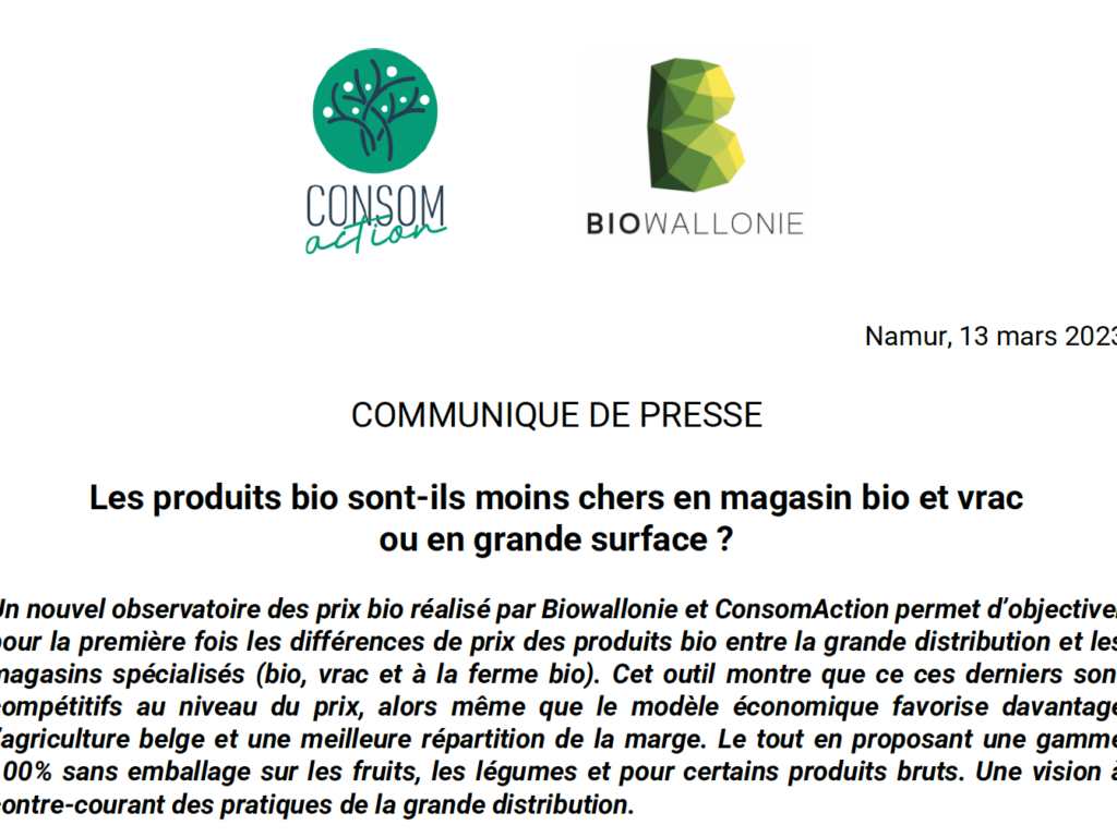 Communiqué de presse – Les produits bio sont-ils moins chers en magasin bio et vrac ou en grande surface ?