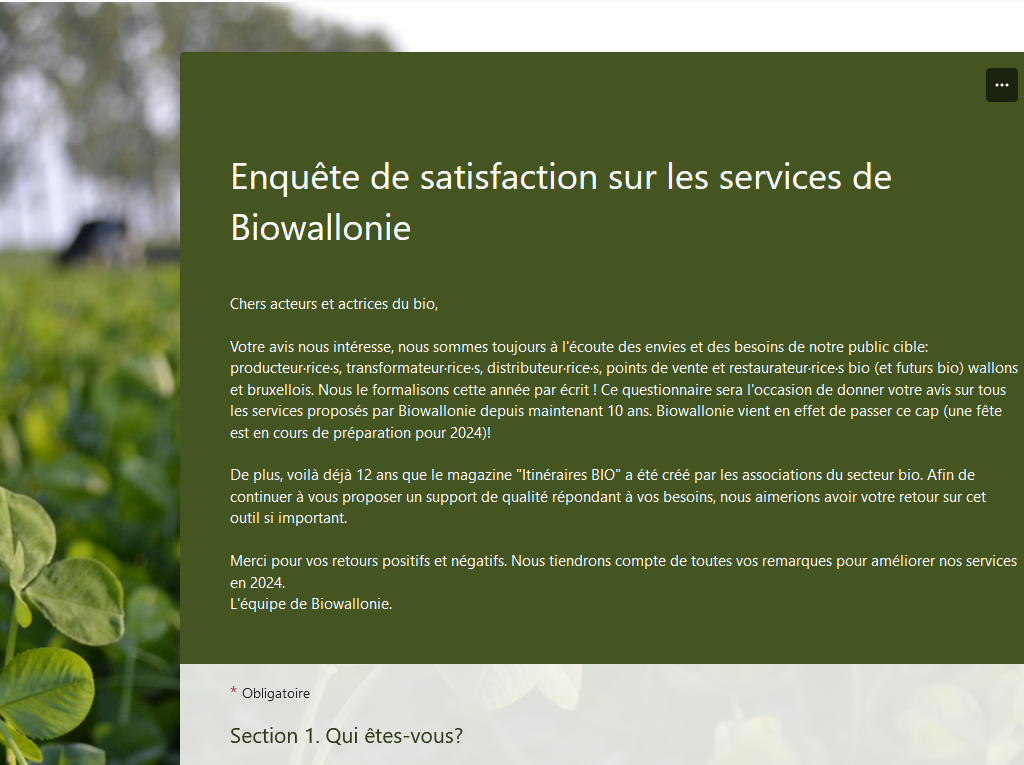 Enquête de satisfaction sur les services de Biowallonie