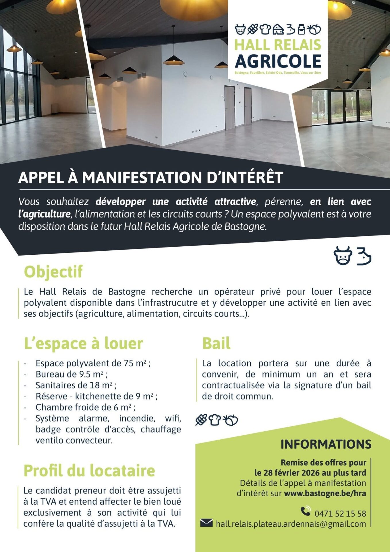Appel à manifestation d’intérêt – Espace polyvalent – Hall Relais Agricole de Bastogne
